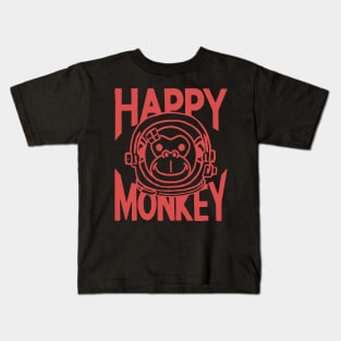 A Space Monkey Is A Happy Monkey Retro Red Kids T-Shirt